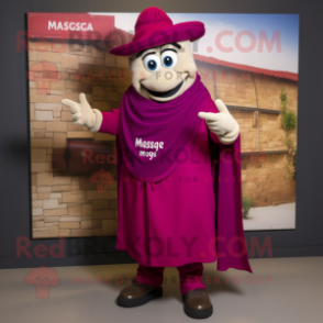 Magenta Moussaka mascot costume character dressed with a Waistcoat and Wraps