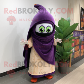 nan Eggplant mascot costume character dressed with a A-Line Skirt and Scarves