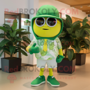 Green Lemon mascot costume character dressed with a Bermuda Shorts and Sunglasses