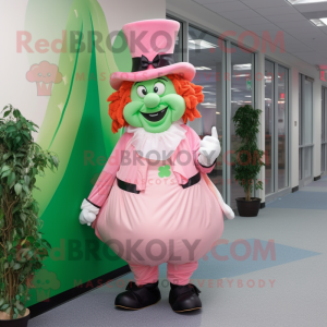 Pink Leprechaun mascot costume character dressed with a Evening Gown and Foot pads