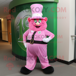 Pink Leprechaun mascot costume character dressed with a Evening Gown and Foot pads