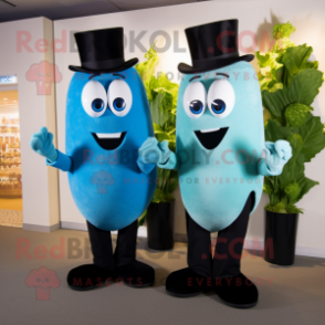 Blue Celery mascot costume character dressed with a Tuxedo and Cufflinks