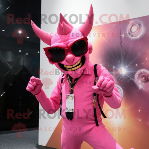 Pink Devil maskot kostym...