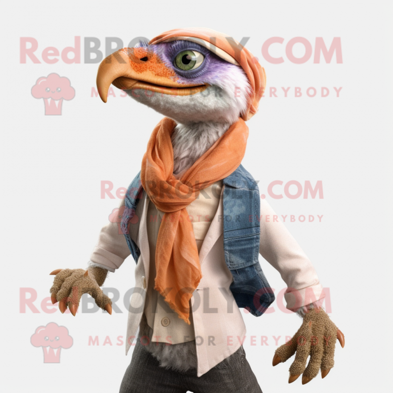 Peach Deinonychus mascot costume character dressed with a Waistcoat and Scarf clips