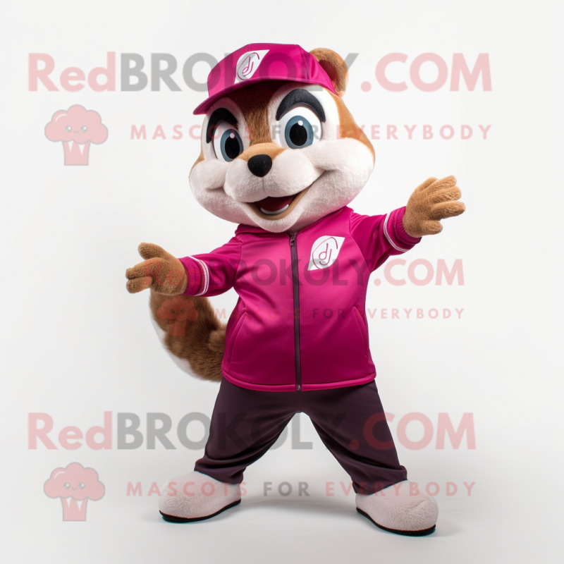 Magenta Chipmunk Mascot Costume Character Dressed With A Blouse