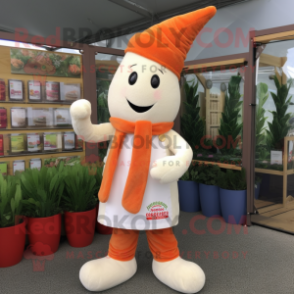 Cream Carrot mascot costume character dressed with a Dungarees and Scarf clips
