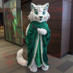 Green Lynx mascot costume character dressed with a Shift Dress and Shawls