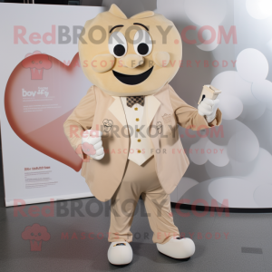 Beige Heart mascot costume character dressed with a Graphic Tee and Cufflinks