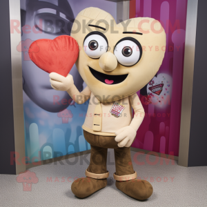 Beige Heart mascot costume character dressed with a Graphic Tee and Cufflinks