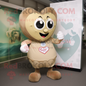 Beige Heart mascot costume character dressed with a Graphic Tee and Cufflinks