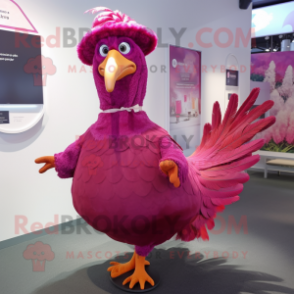 Magenta Pheasant mascot costume character dressed with a A-Line Dress and Caps