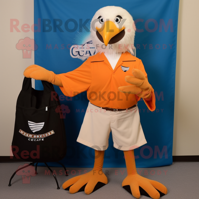 Orange Bald Eagle mascot costume character dressed with a Capri Pants and Pocket squares