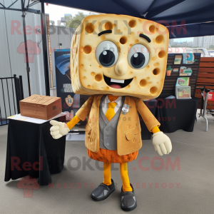 Silver Grilled Cheese Sandwich mascot costume character dressed with a Suit and Handbags