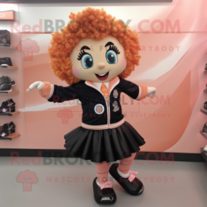 Peach Irish Dancing Shoes mascot costume character dressed with a Leather Jacket and Lapel pins