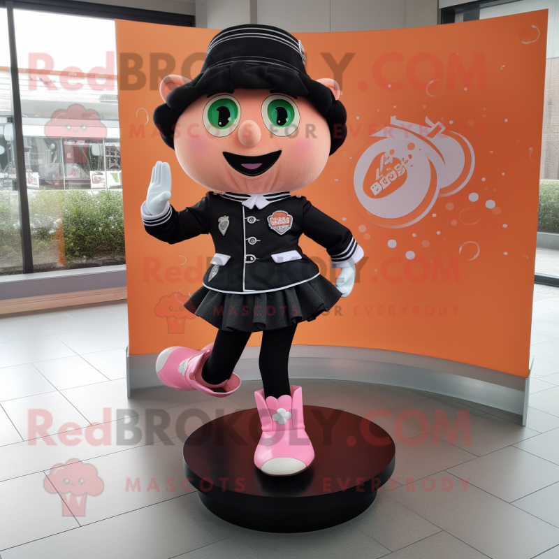 Peach Irish Dancing Shoes mascot costume character dressed with a Leather Jacket and Lapel pins