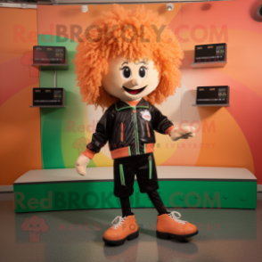 Peach Irish Dancing Shoes mascot costume character dressed with a Leather Jacket and Lapel pins