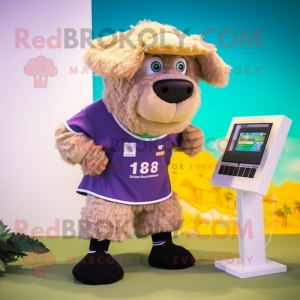 Tan Suffolk Sheep mascot costume character dressed with a Bikini and Digital watches