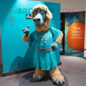 Cyan Camel mascot costume character dressed with a Rash Guard and Scarf clips