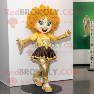 Gold Irish Dancer mascot costume character dressed with a Joggers and Hairpins