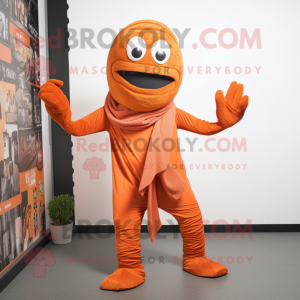 Rust Orange mascot costume character dressed with a Joggers and Scarves