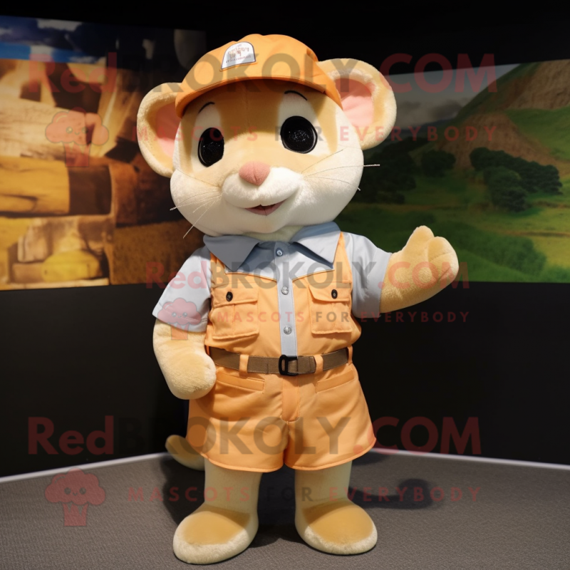 Peach Dormouse mascot costume character dressed with a Cargo Shorts and Hats