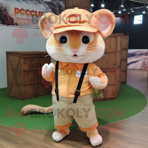 Peach Dormouse mascot costume character dressed with a Cargo Shorts and Hats