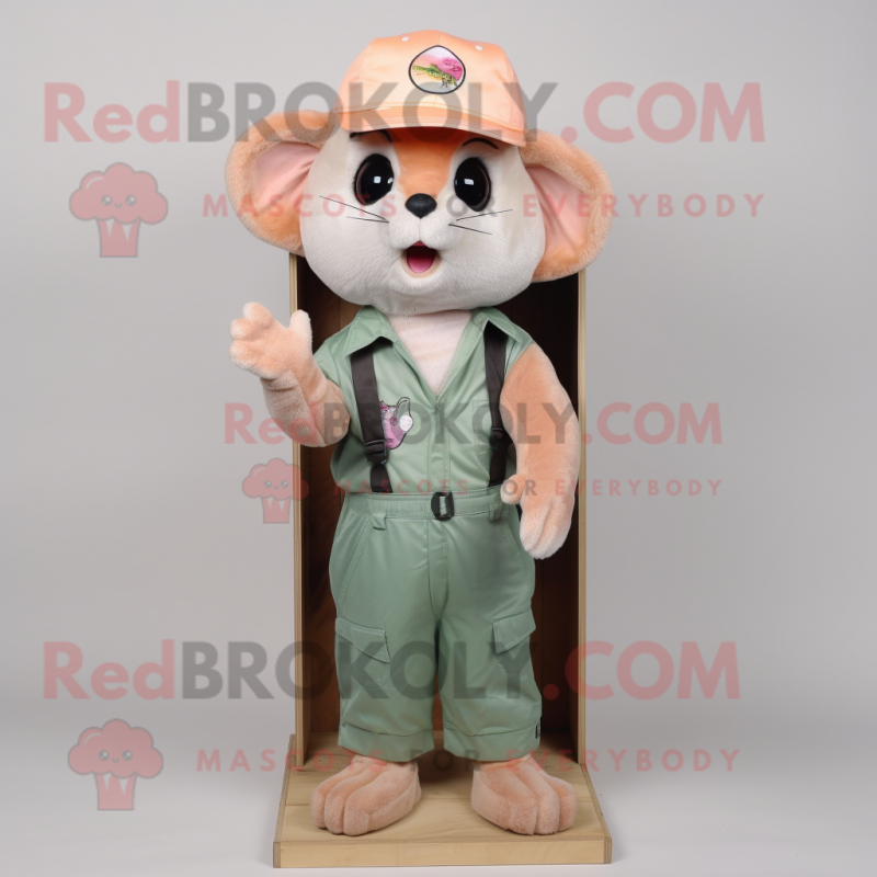 Peach Dormouse mascot costume character dressed with a Cargo Shorts and Hats