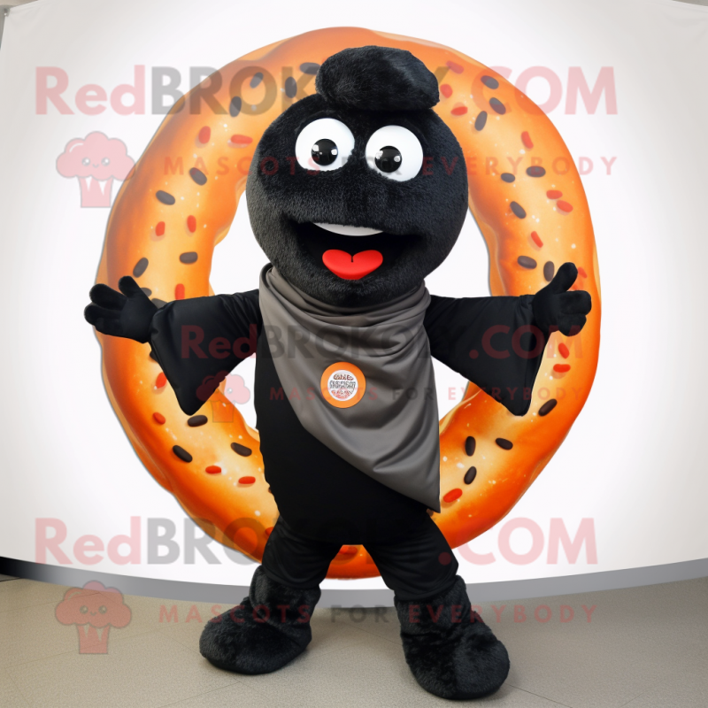 Black Bagels mascot costume character dressed with a Leather Jacket and Scarf clips