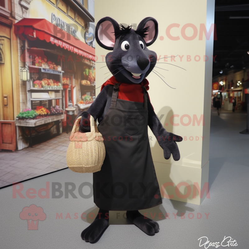 Black Ratatouille mascot costume character dressed with a Dress Shirt and Tote bags