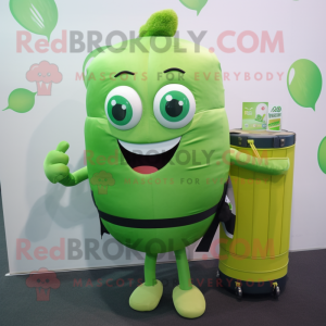 Olive Scented Candle mascot costume character dressed with a Tank Top and Backpacks