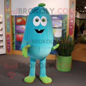 Turquoise Cucumber mascot costume character dressed with a Skinny Jeans and Keychains