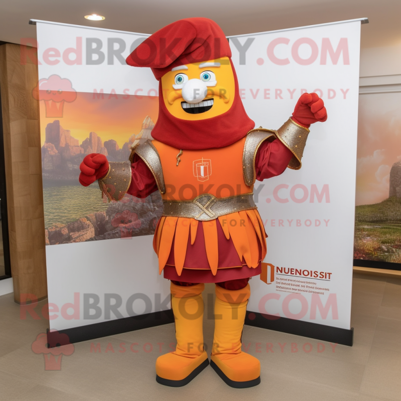 Rust Swiss Guard mascot costume character dressed with a Suit and Hairpins