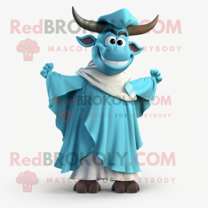 Cyan Beef Stroganoff mascot costume character dressed with a Evening Gown and Wraps