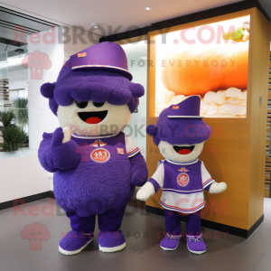 Purple Fried Rice mascot costume character dressed with a Polo Tee and Brooches