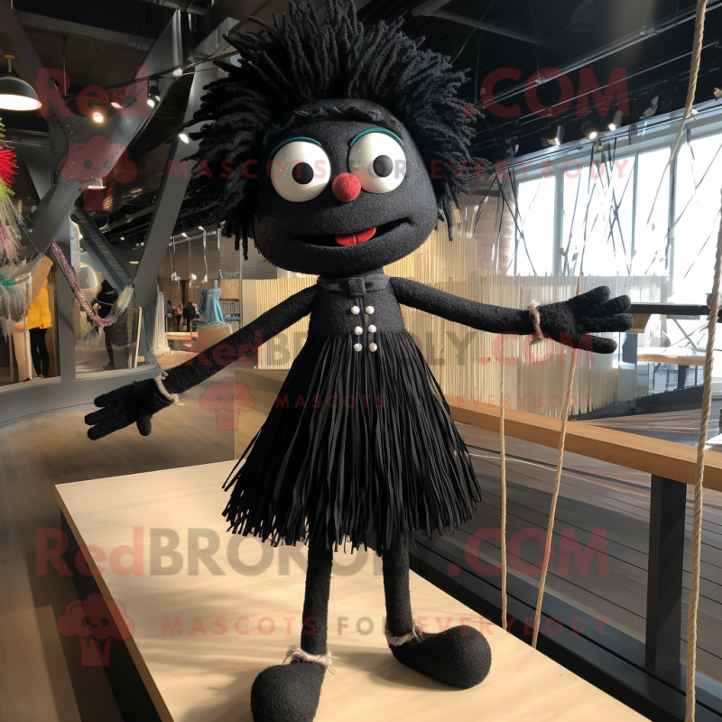 Black Tightrope Walker mascot costume character dressed with a Wrap Dress and Tie pins