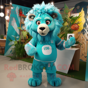 Personagem de fantasia de mascote Cream Lion vestido com calças de