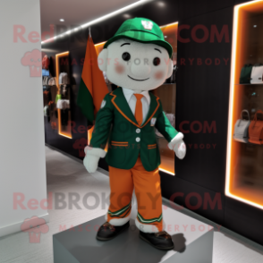 nan Irish Flag mascot costume character dressed with a Suit Jacket and Backpacks