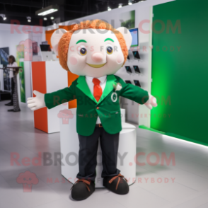 nan Irish Flag mascot costume character dressed with a Suit Jacket and Backpacks