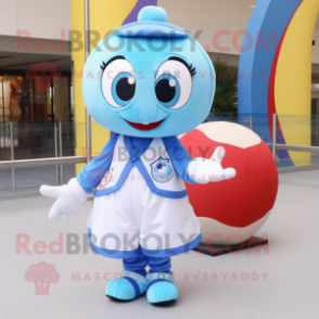 Sky Blue Baseball Ball mascot costume character dressed with a Mini Skirt and Wallets