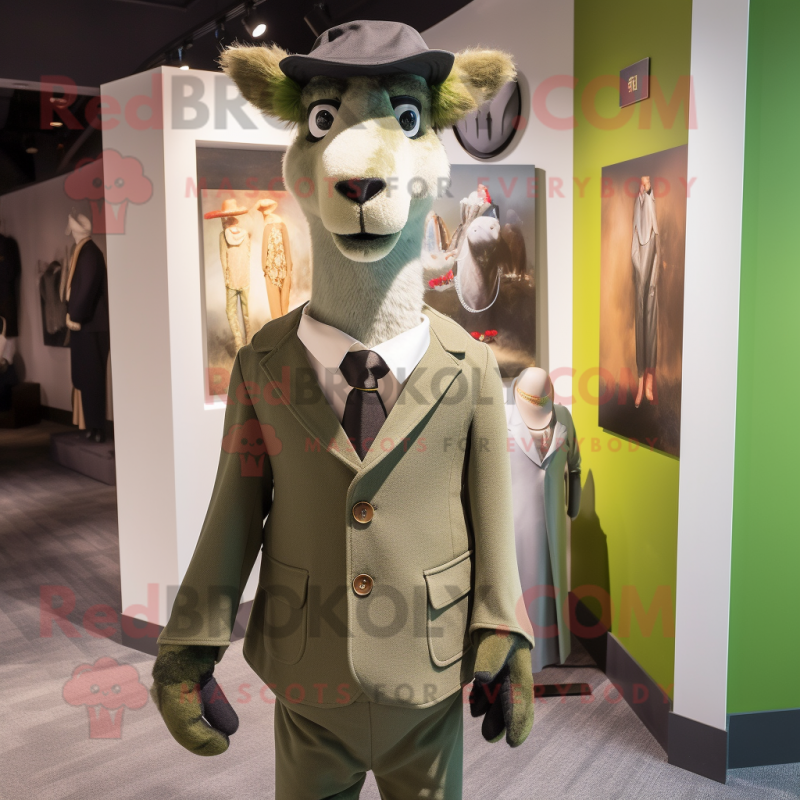 Olive Llama mascot costume character dressed with a Suit Pants and Cufflinks