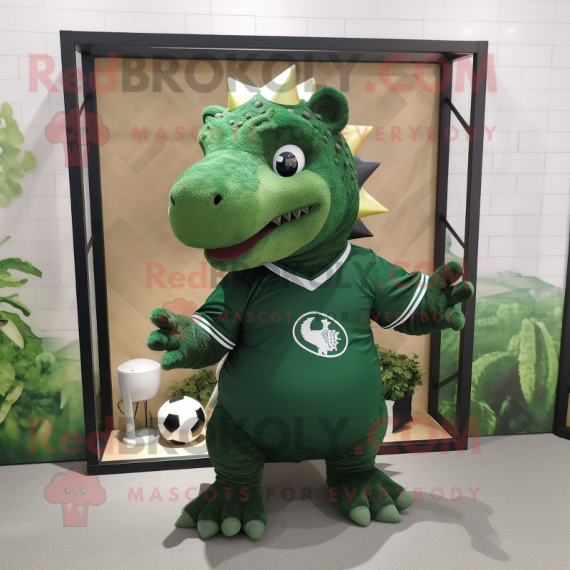 Forest Green Ankylosaurus mascot costume character dressed with a Polo Shirt and Headbands