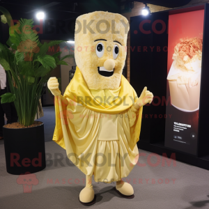 Gold Caesar Salad mascot costume character dressed with a Cocktail Dress and Shawls