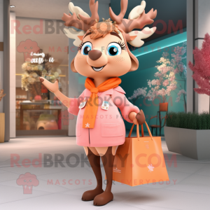 Peach Elk mascot costume character dressed with a Culottes and Handbags