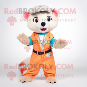 Peach Ferret mascot costume character dressed with a Capri Pants and Bracelets