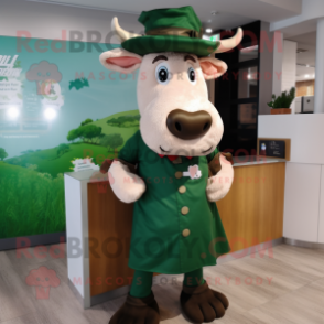 Forest Green Beef Stroganoff mascot costume character dressed with a Blouse and Berets