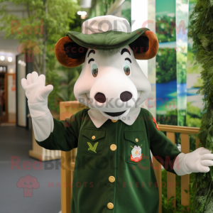 Forest Green Beef Stroganoff mascot costume character dressed with a Blouse and Berets