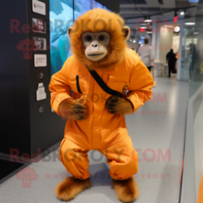 Orange Capuchin Monkey mascot costume character dressed with a Parka and Bracelet watches