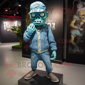 Cyan Zombie maskot drakt...