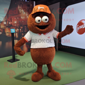 Rust Golf Ball mascot costume character dressed with a V-Neck Tee and Ties