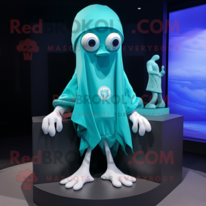 Cyan Squid mascotte kostuum...